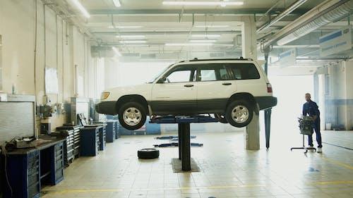 Free Car on Lift at  Auto the Repair Shop Stock Photo