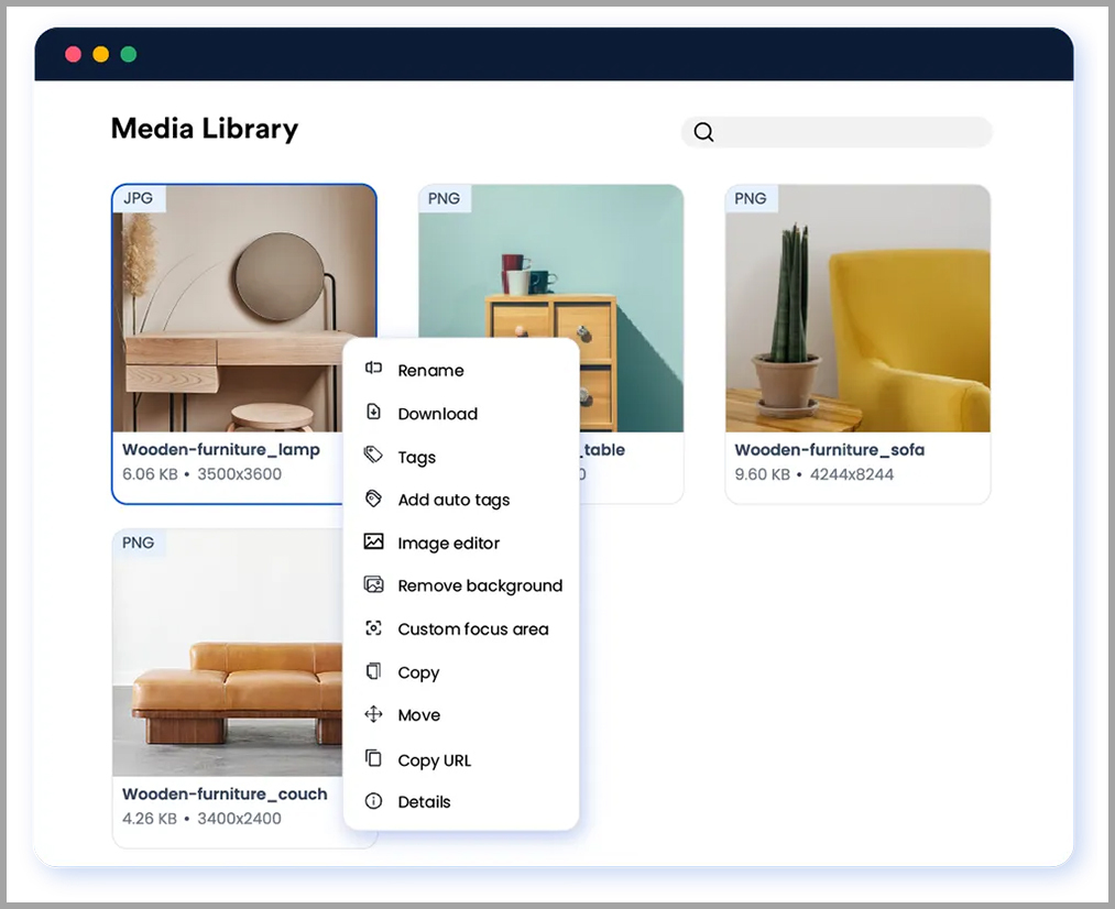 Media library feature of ImageKit 