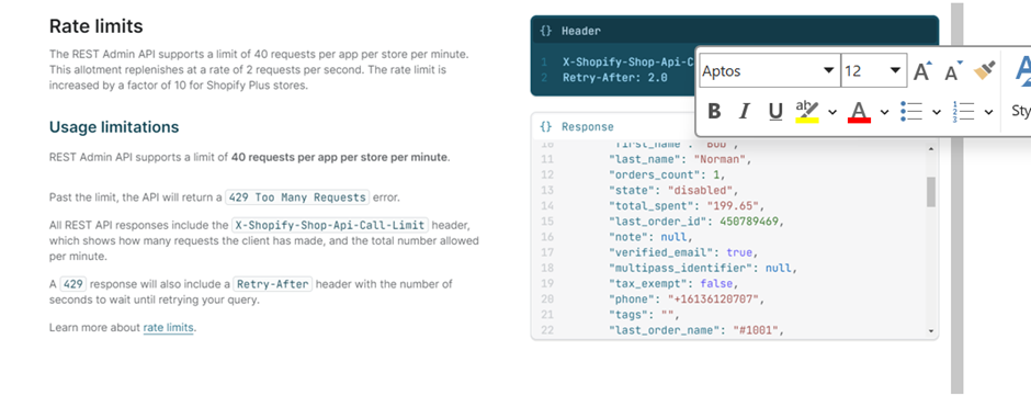 Rate Limitations in shopify