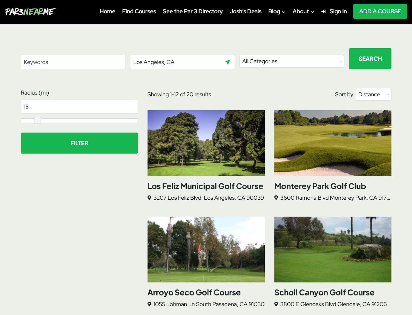 A WordPress directory plugin example of a golf course business directory