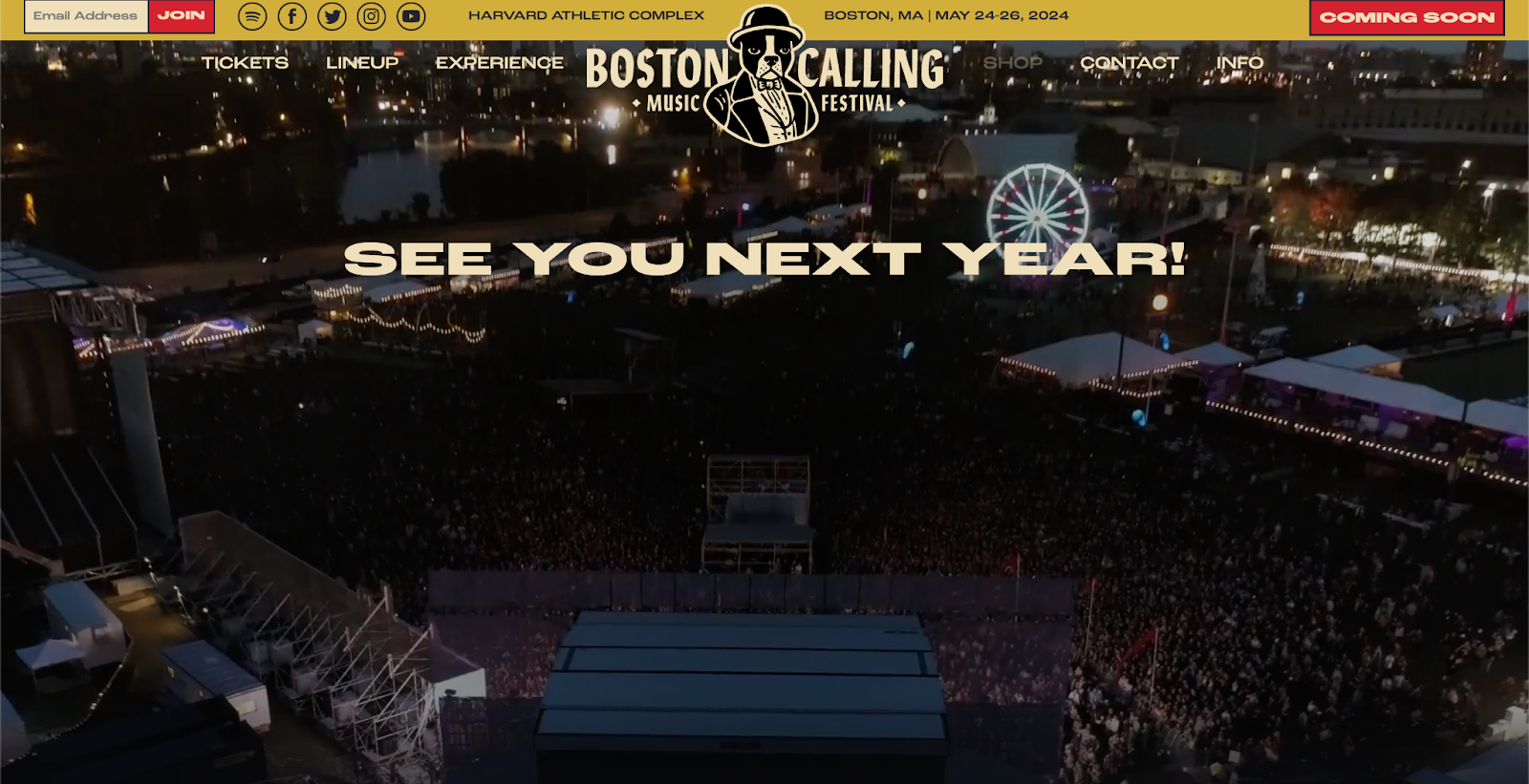 event website examples, boston calling