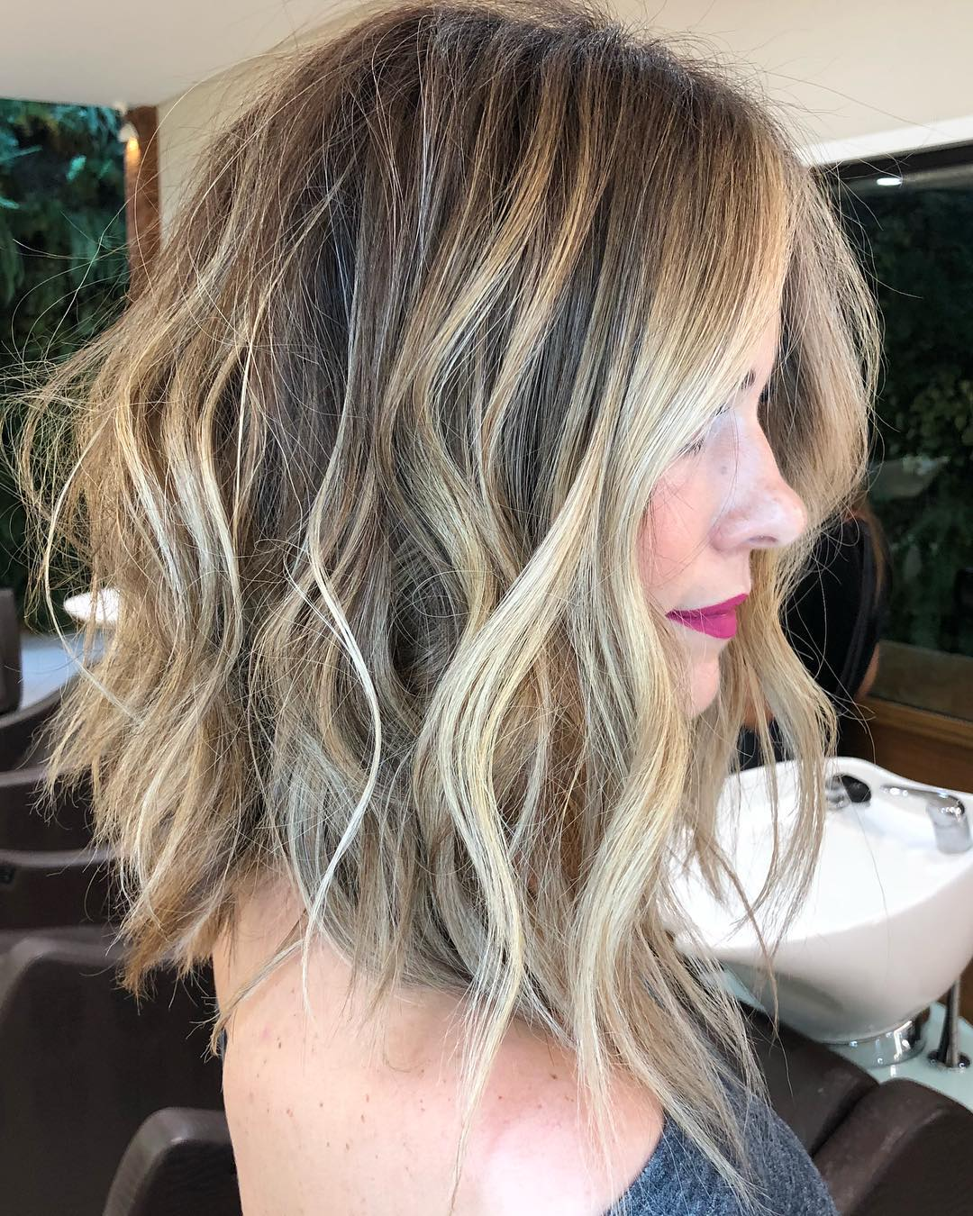 Messy Wavy Lob with Disconnected Ends Shoulder Length Hairstyles