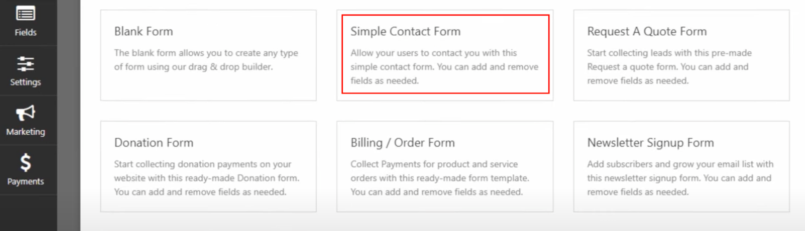WPForms Simple Contact Form template