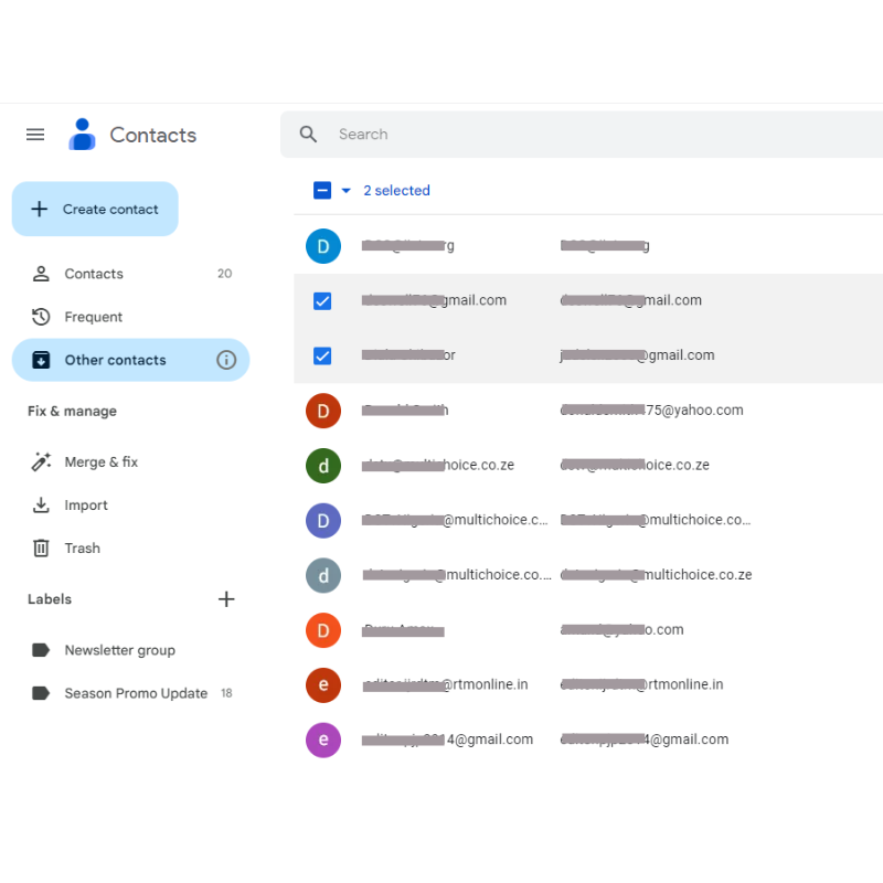 Selecting contacts