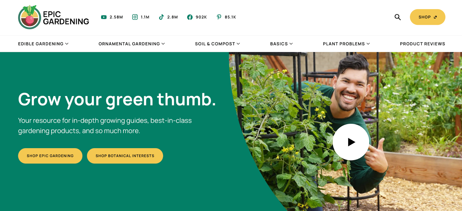 Niche website design example: Epic Gardening
