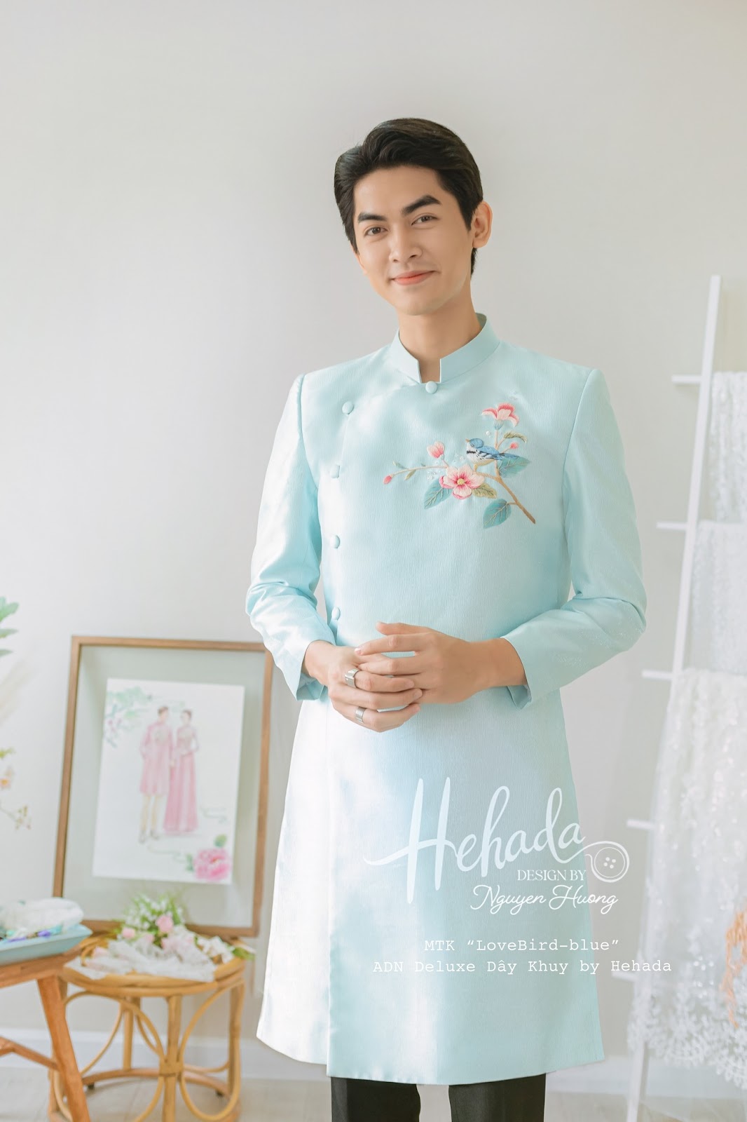 Áo dài Love Bird Baby Blue cho chú rể