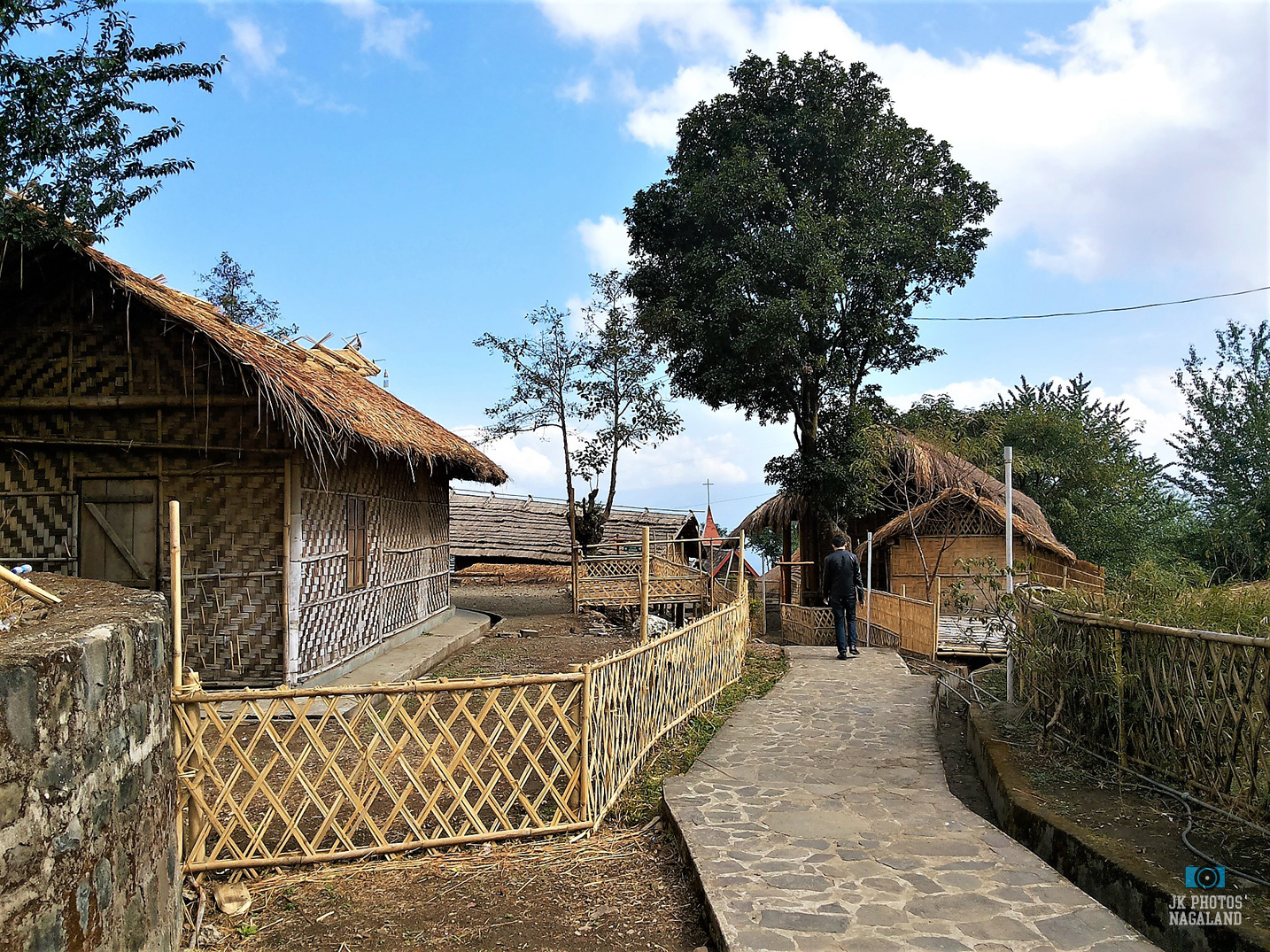 A typical Naga village with bamboo houses with a sloping thatch roof