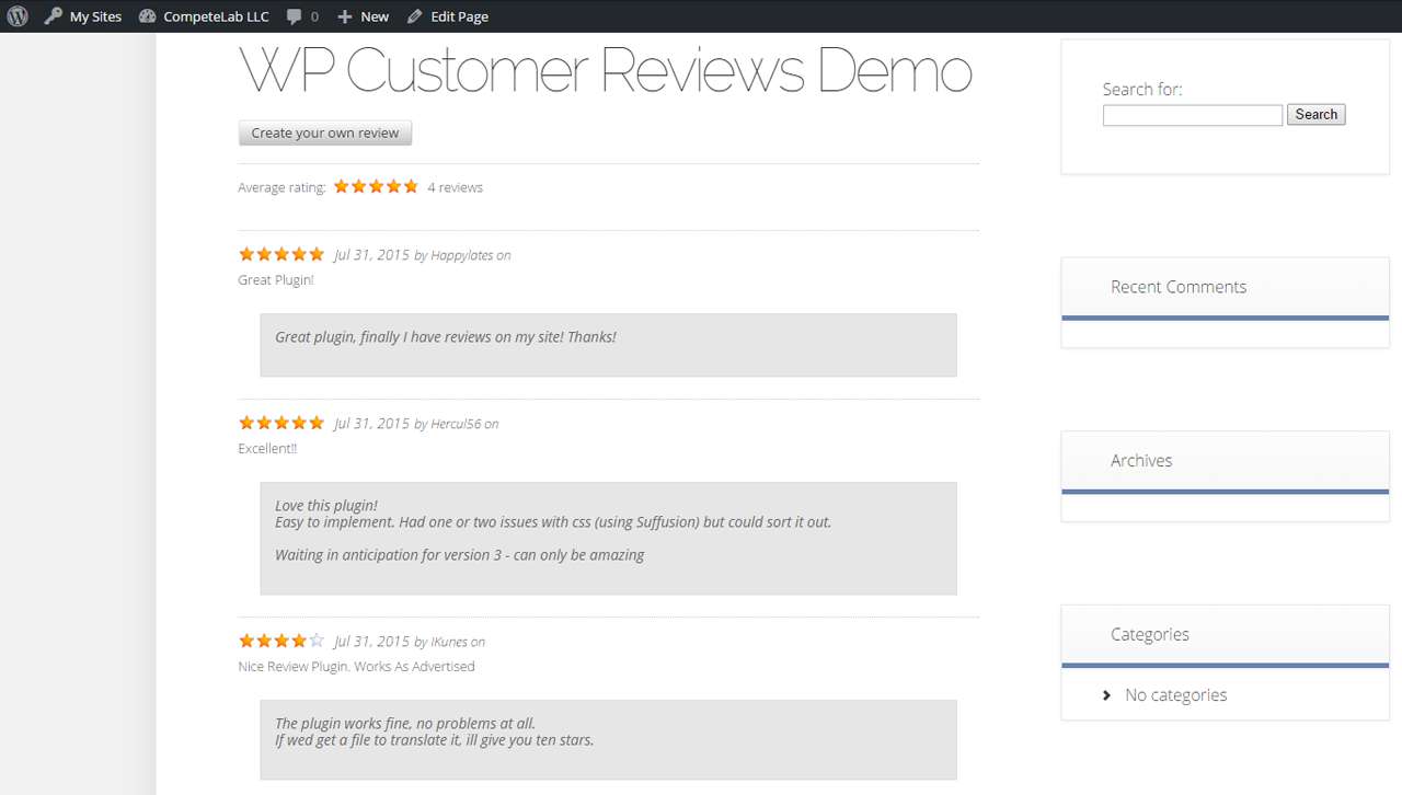 wordpress review plugin, wp customer reviews