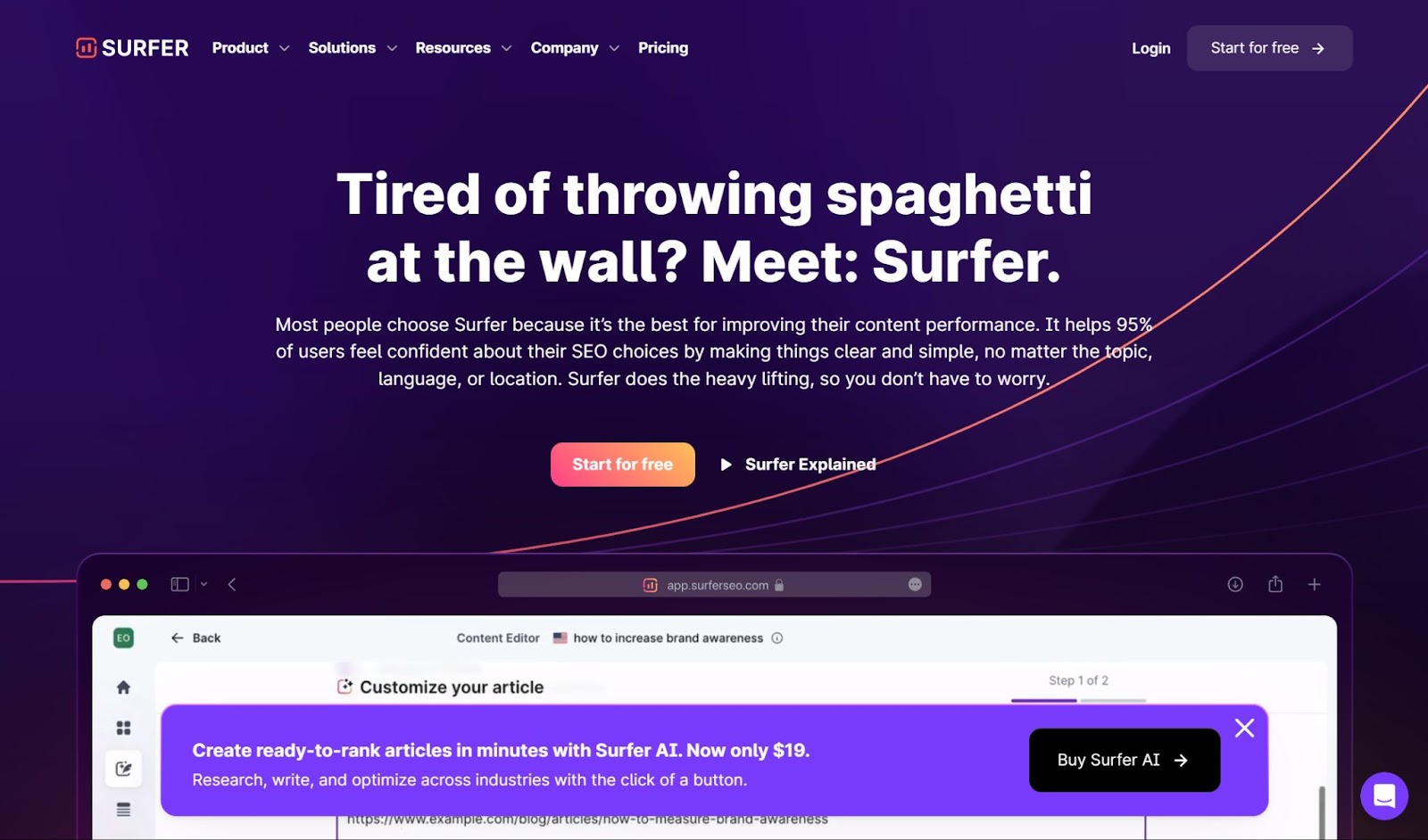 a screenshot of Surfer SEO website