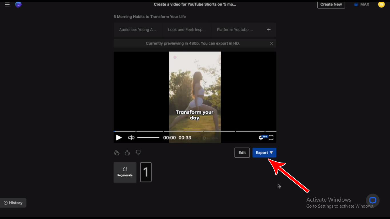 Download  and export video from Invideo ai