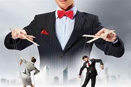 A person in a suit and bow tie holding a string with a person in a suit

Description automatically generated