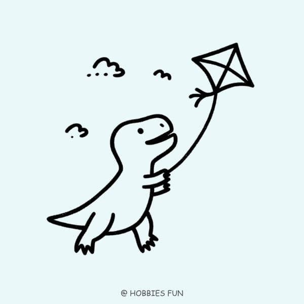 Easy Cute Dinosaur Drawing, Dinosaur Flying Kite
