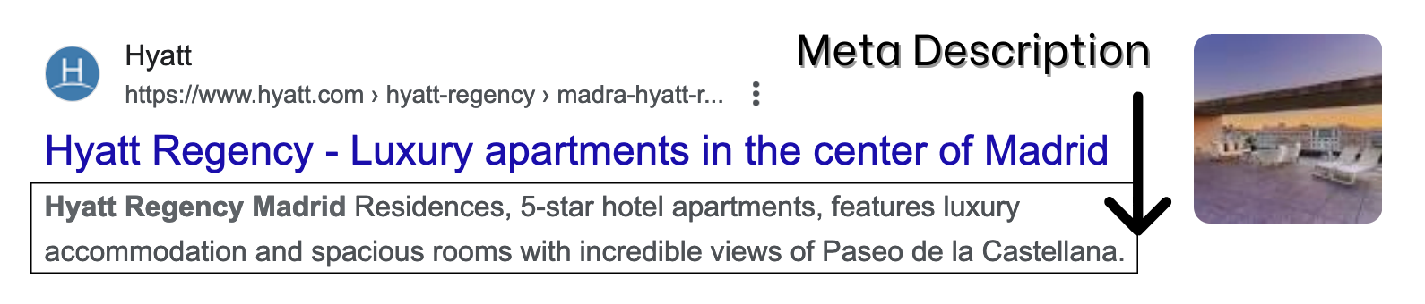 Example of a hotel meta description