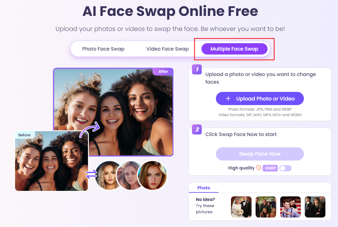 Visit Vidnoz AI Multiple Face Swap Website