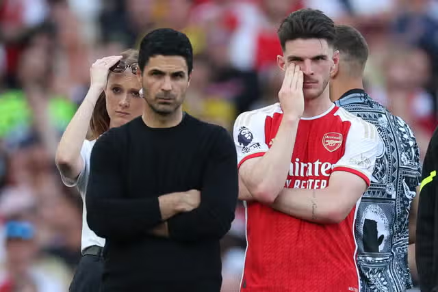 Mikel Arteta and Declan Rice. Arsenal Vs. Westham