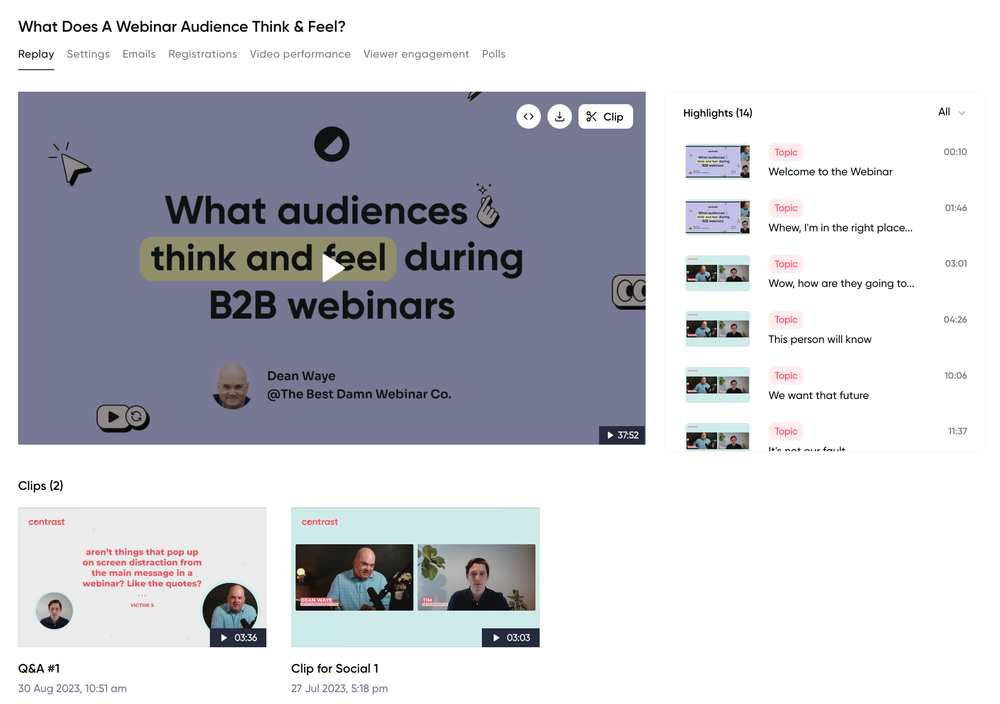 Screenshot of Contrast's webinar clip generator
