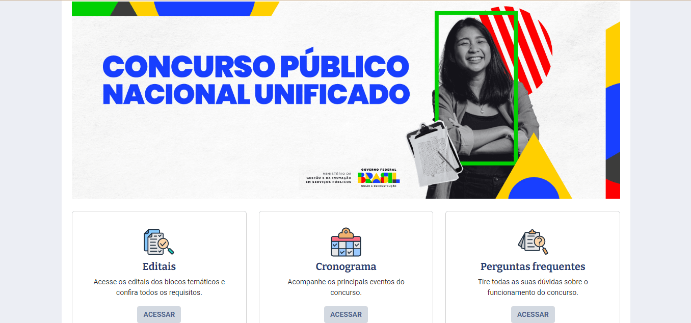 Já está no ar a página de inscrição dos candidatos ao Concurso Nacional Unificado 2024! Inscrições começam amanhã!