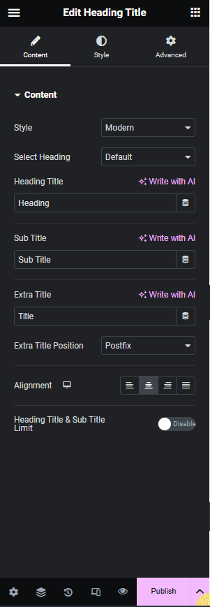 Heading title content setting