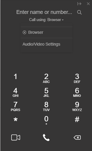 Веб-клиент 3CX Под строкой поиска появится опция "Call using: Browser". Нажмите на стрелку - появится выпадающий список доступных устройств/приложений, которые можно использовать для совершения звонков.