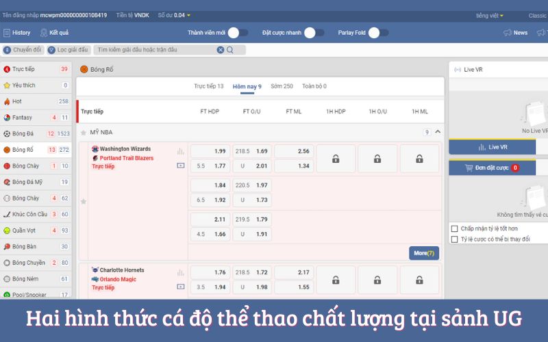 Hai hình thức cá độ thể thao chất lượng tại sảnh UG