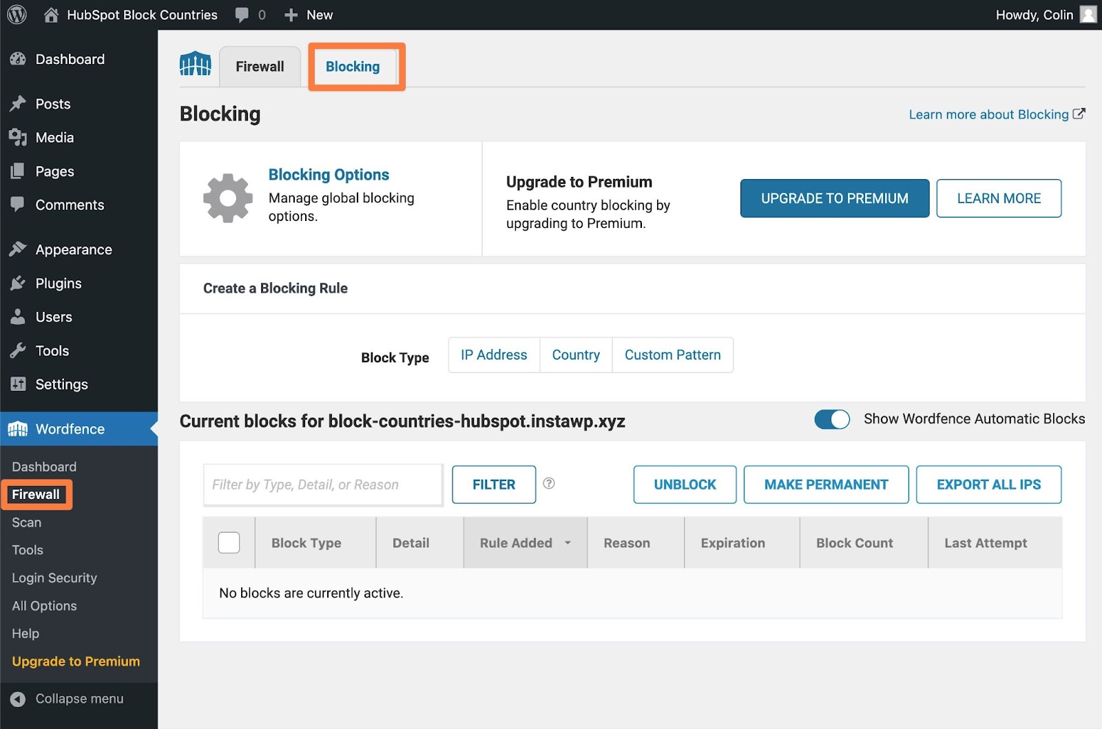 WordPress plugin to block countries, the Wordfence country-blocking settings.