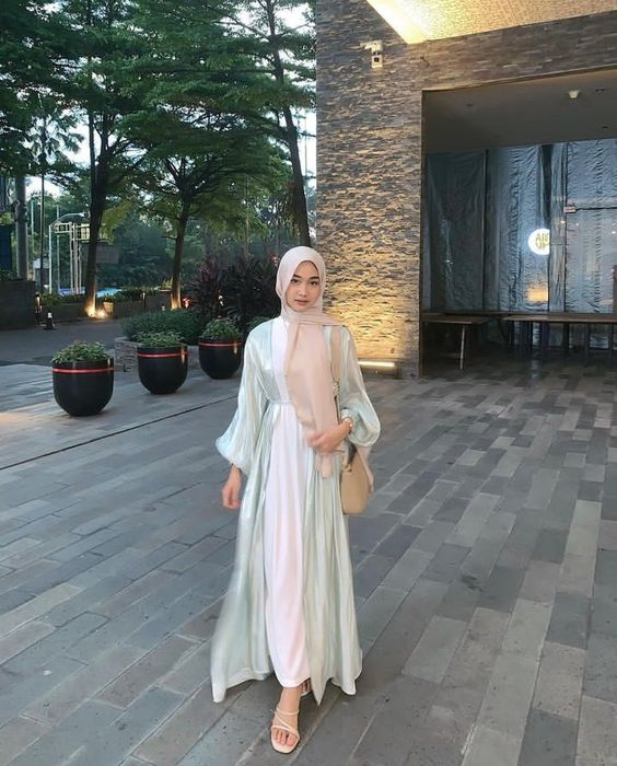 outfit bukber hijab long dress cardigan