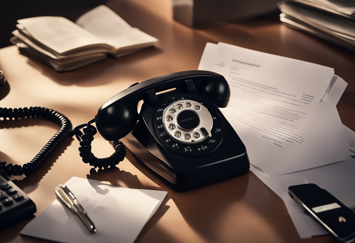 A phone ringing on a cluttered desk, a letter with "WARRANT" stamped in red, and a worried expression on the recipient's face