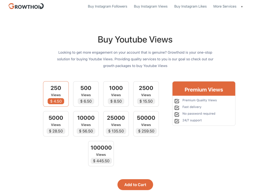 Growthoid website selling YouTube views