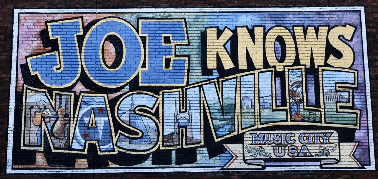 Colorful wall mural in Music City in Nashville.