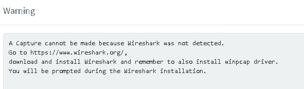 Захват трафика в интерфейсе управления 3CX Если Wireshark в системе не обнаружен, будет показано это сообщение.