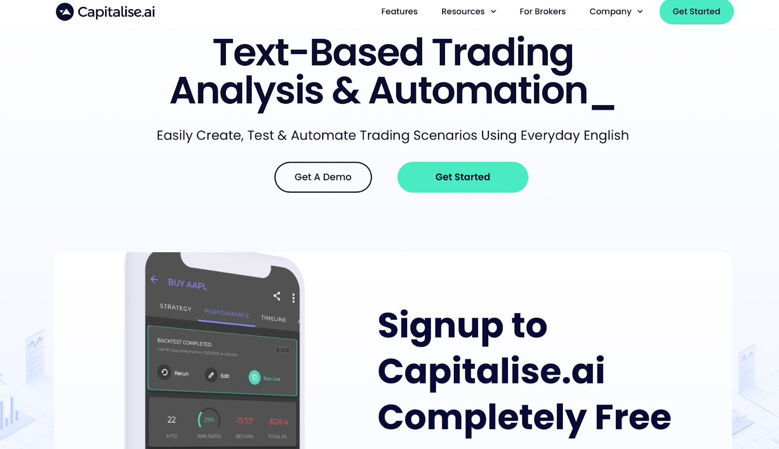 Capitalise.ai text-based AI Forex trading analysis and automation