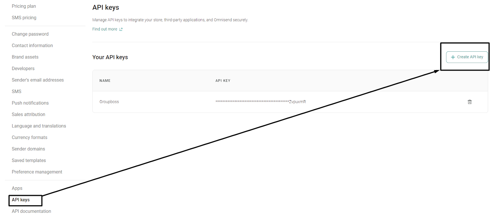 How to create API key in Omnisend 