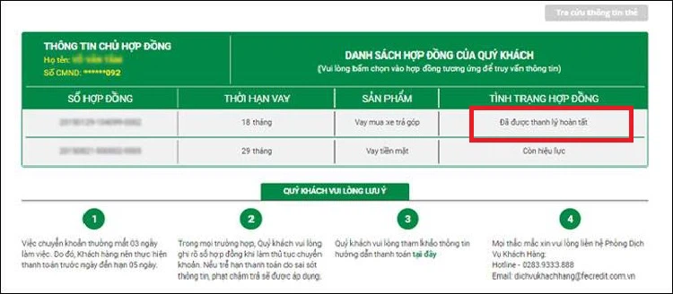 tất toán khoản vay fe