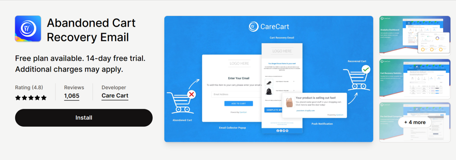 Carecart Shopify abandoned cart app