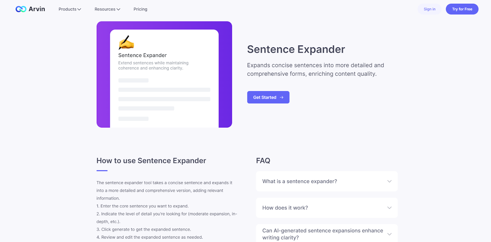 Arvin.chat Sentence Expander