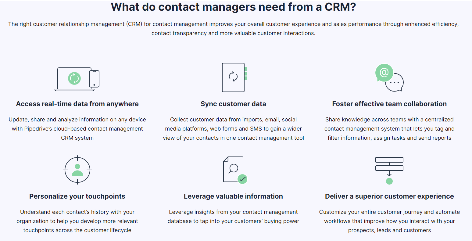 What do contact managers need from a CRM with Pipedrive