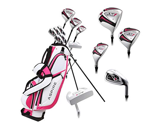 Amazon.com: Aspire X1 Ladies Womens Complete Right Handed Golf Clubs Set  Includes Driver, Fairway, Hybrid, 6-PW Irons, Putter, Stand Bag, 3 H/C's  Cherry Pink Petite Size for Ladies 5'3" and Below! :