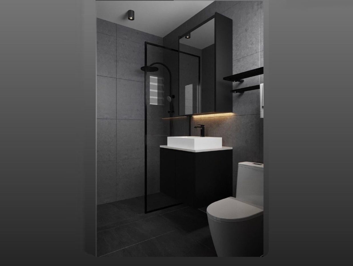 Desain kamar mandi ukuran 1x1 nuansa hitam