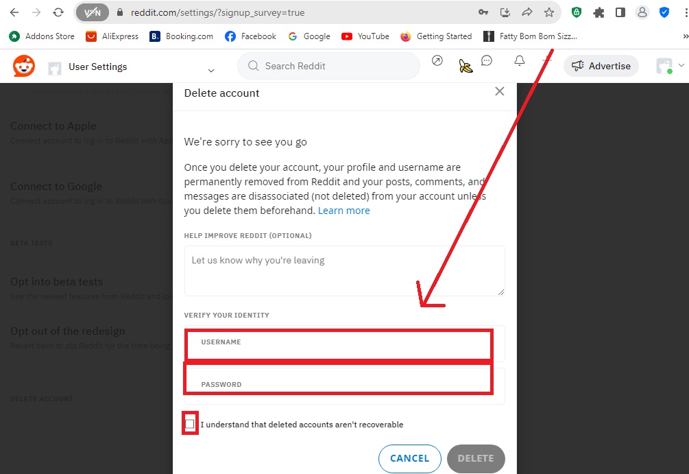 How to Delete a Reddit Account Permanently - Login and Put the Password to Delete Account