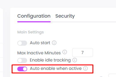 Time tracker auto-enable settings