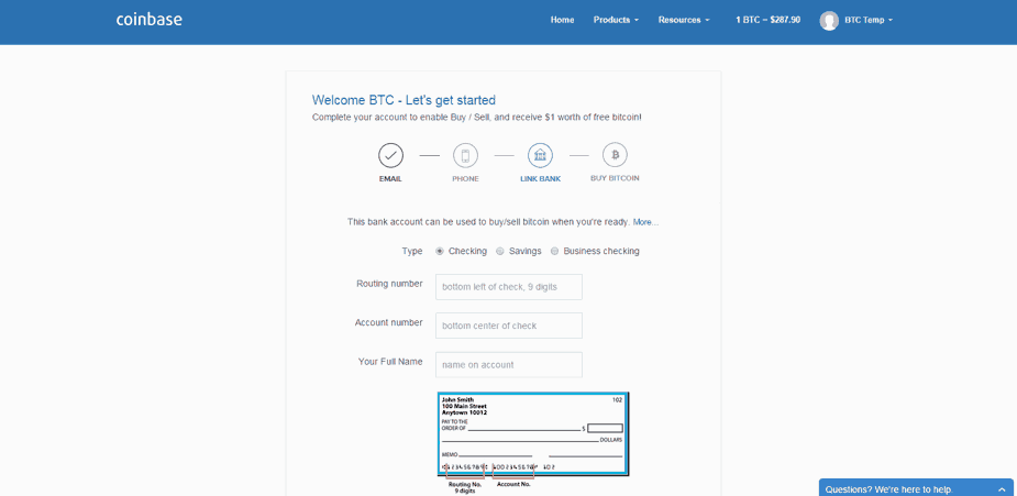 Adding a Bank Account to Coinbase