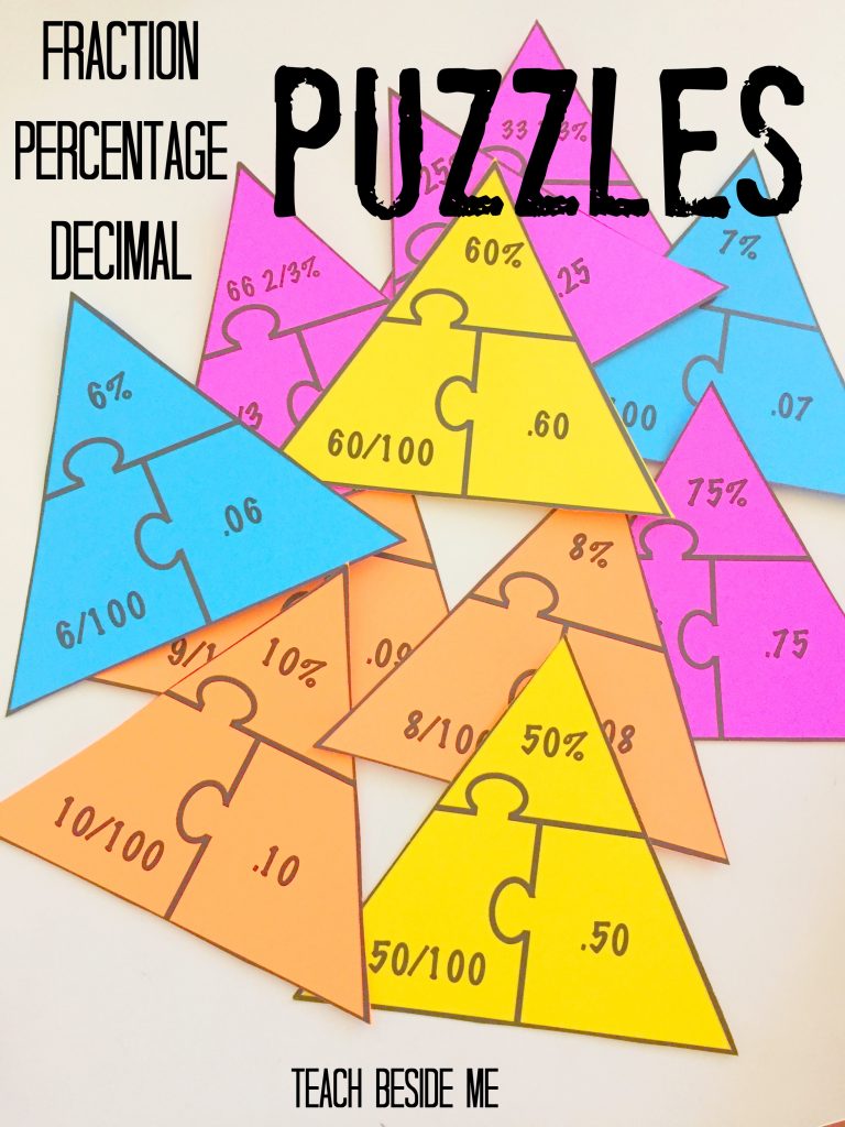 Fraction Percentage Decimal Puzzles- Fun Math Game