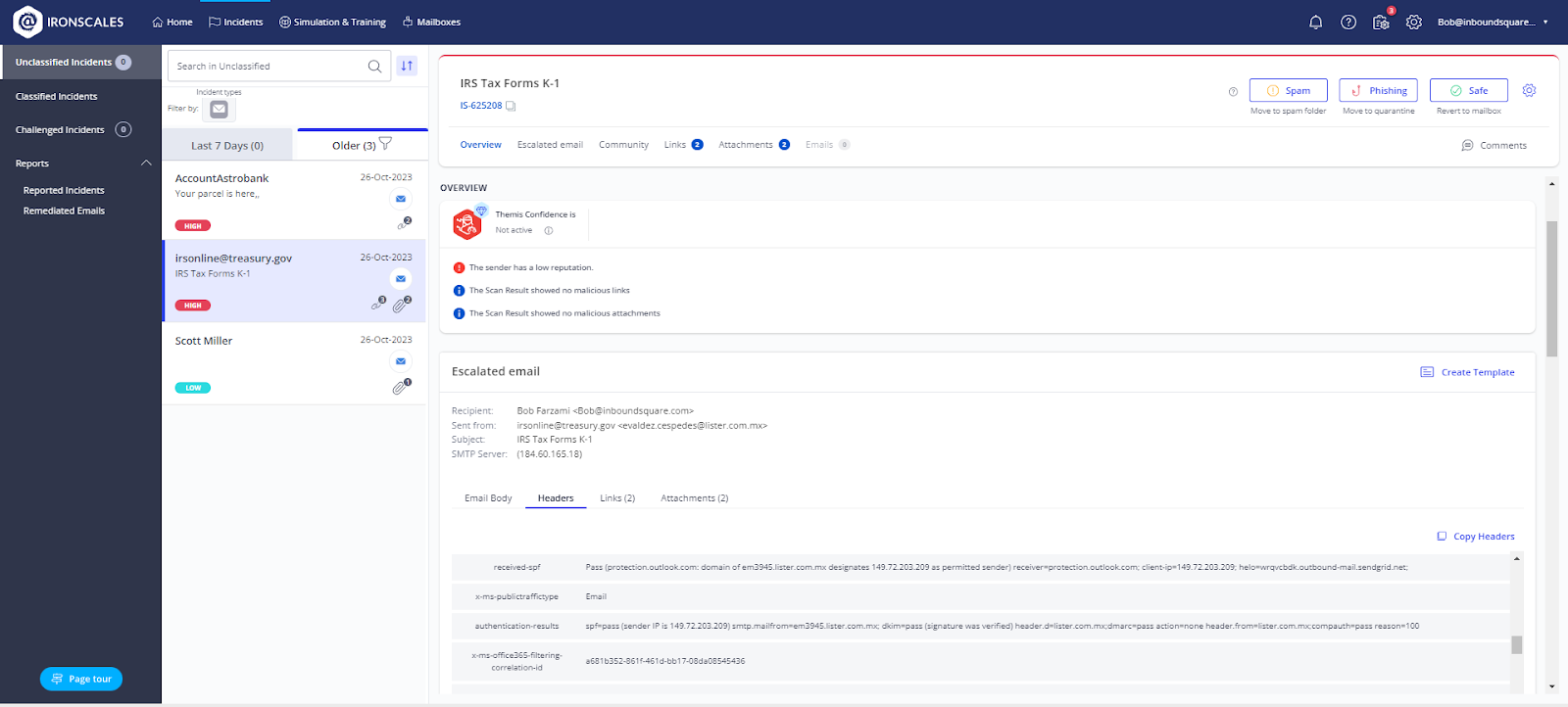 IRONSCALES Incident Reporting UI