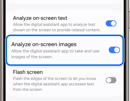 Analyze on-screen images activated in Settings