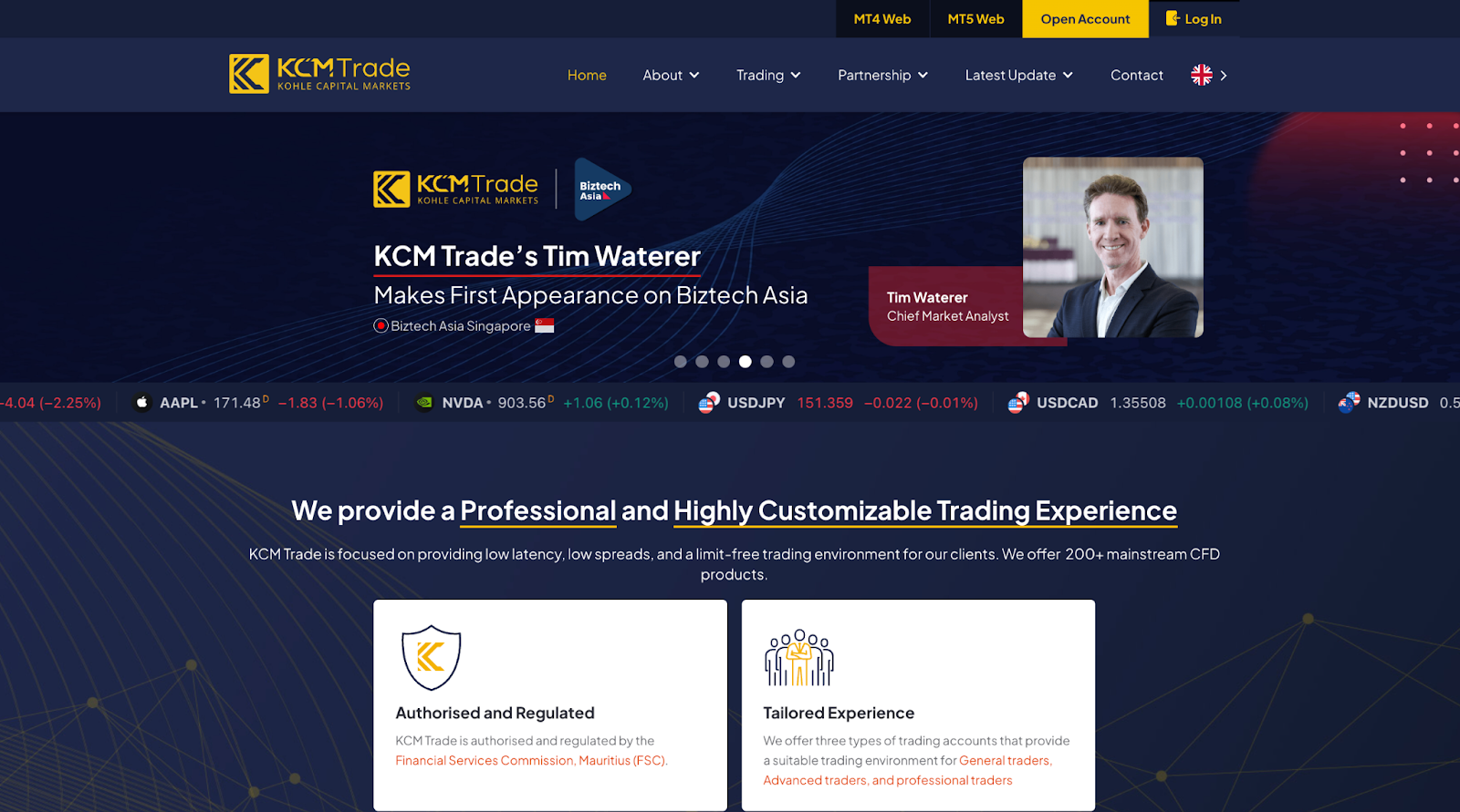 หน้าเว็บของ KCM Trade