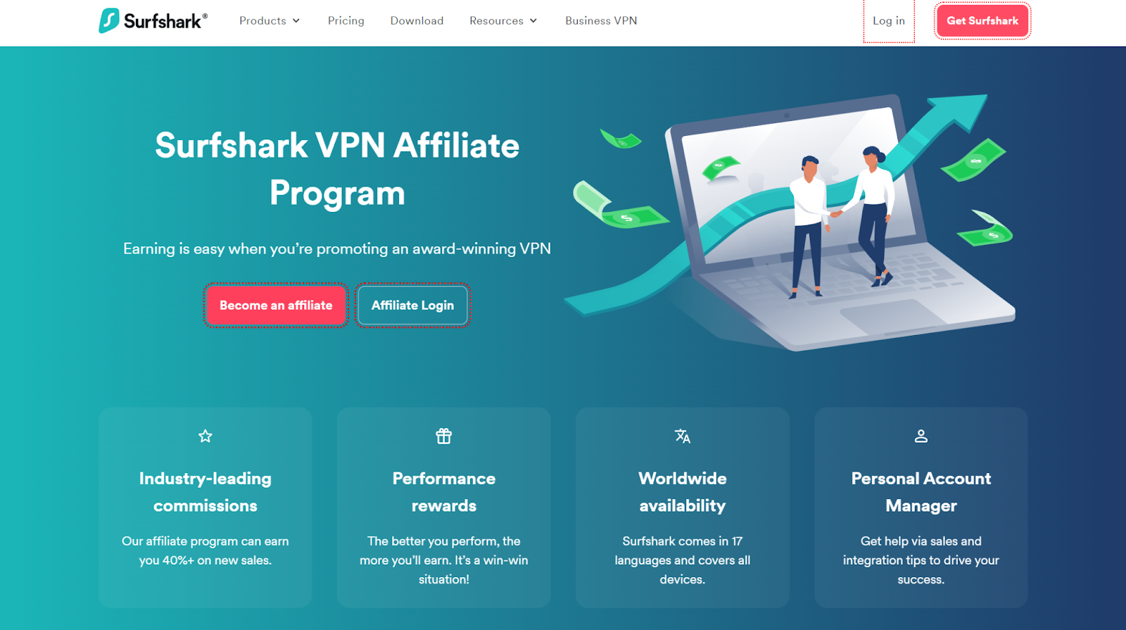 Surfshark affiliate program home page