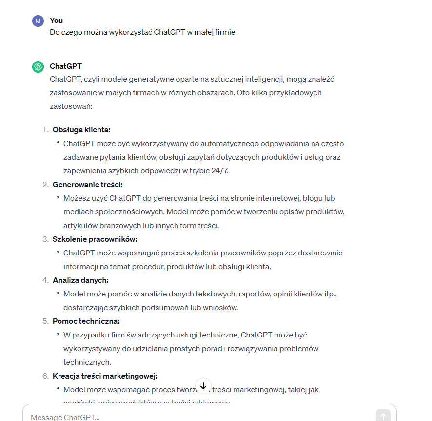 ChatGPT - narzędzia AI dla małego biznesu