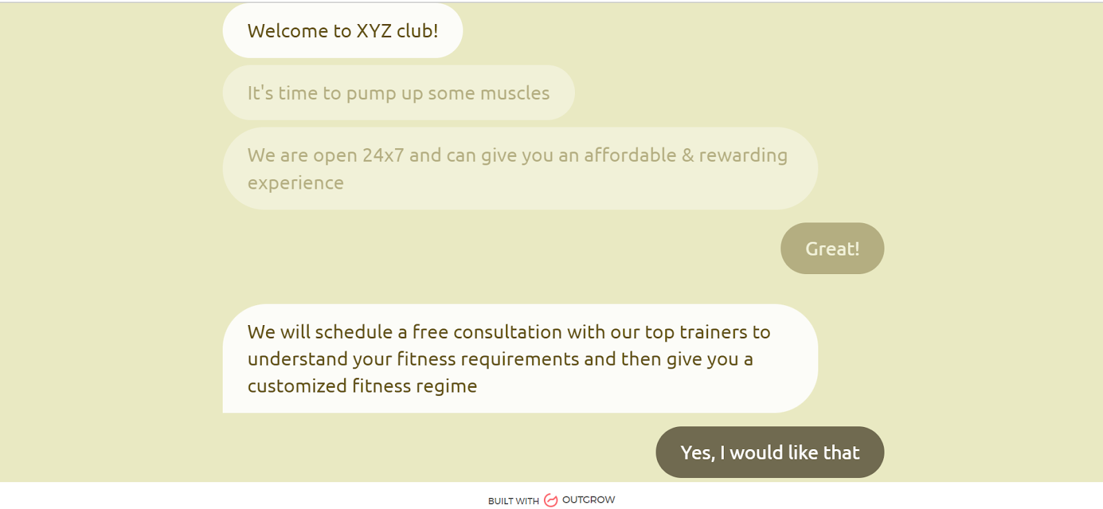 Outgrow's fitness centre chatbot