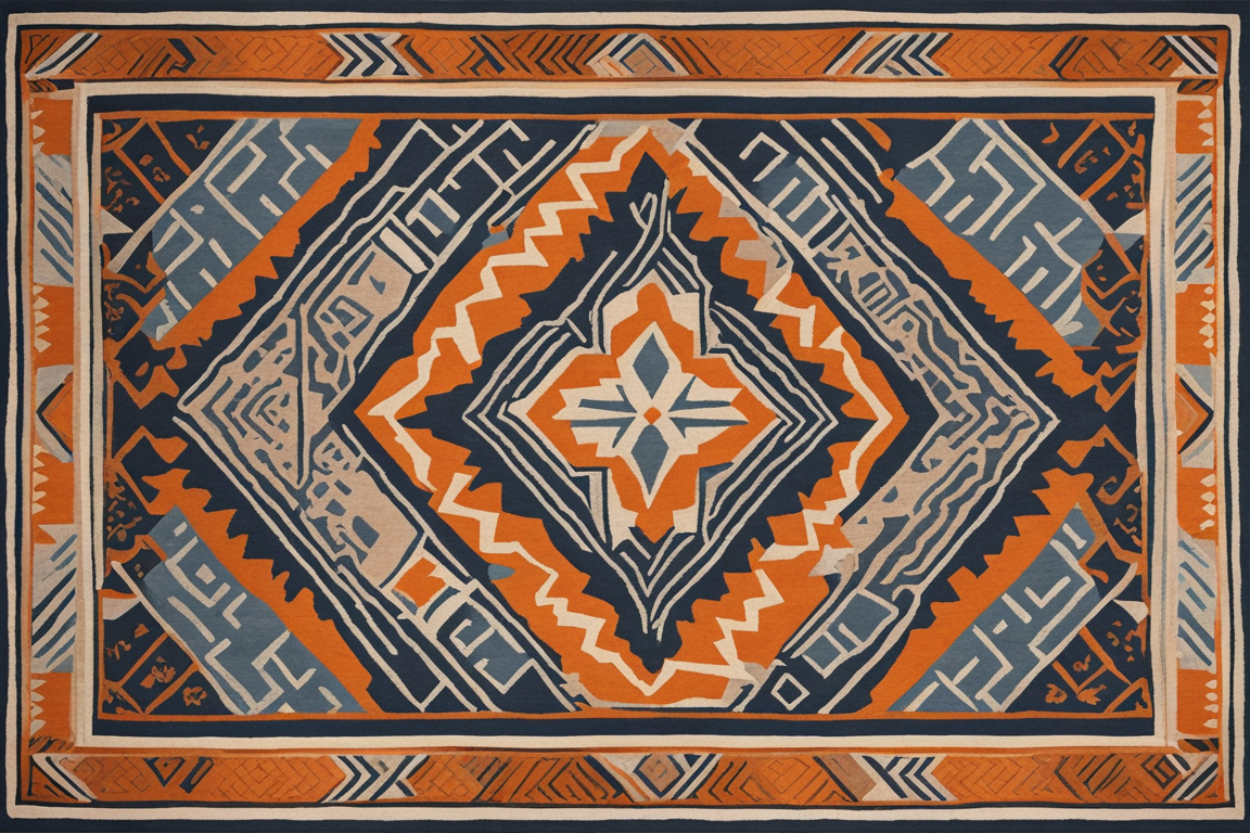 Hand-painted rug with geometric patterns