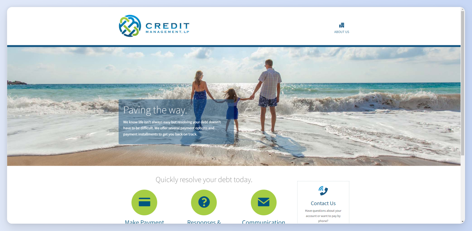 A screenshot of the Credit Management LP homepage